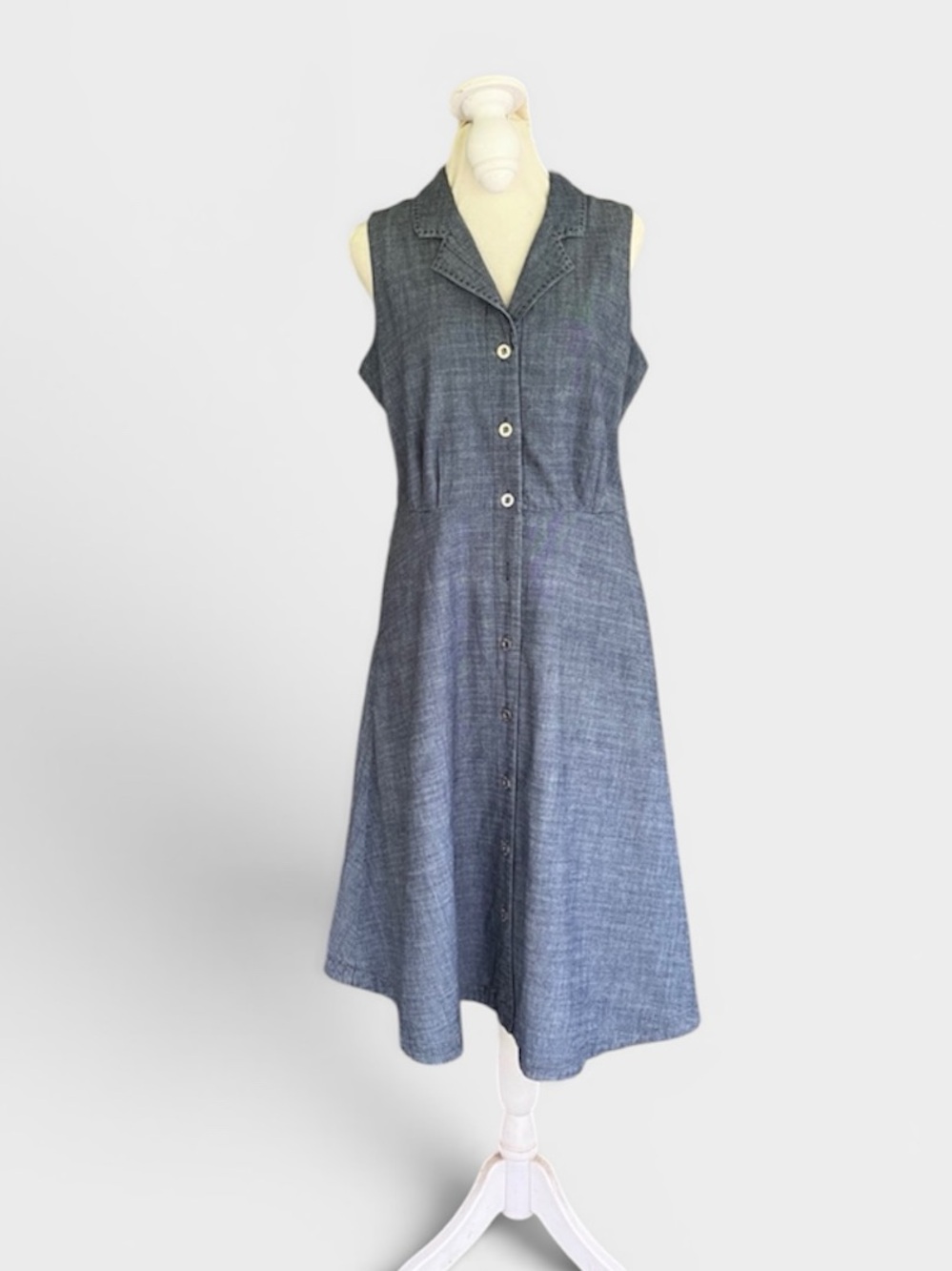 Emma James Sleeveless Midi Shirt Dress in Denim Blue